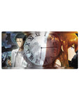 Steins;Gate anime mouse pad 32x16 inches with clock face, dark gears, Okabe and Kurisu artwork.