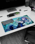 Touhou Sakuya Izayoi anime girl mouse pad 32x16 inches, sprawled among ticking clocks with ruby eyes.
