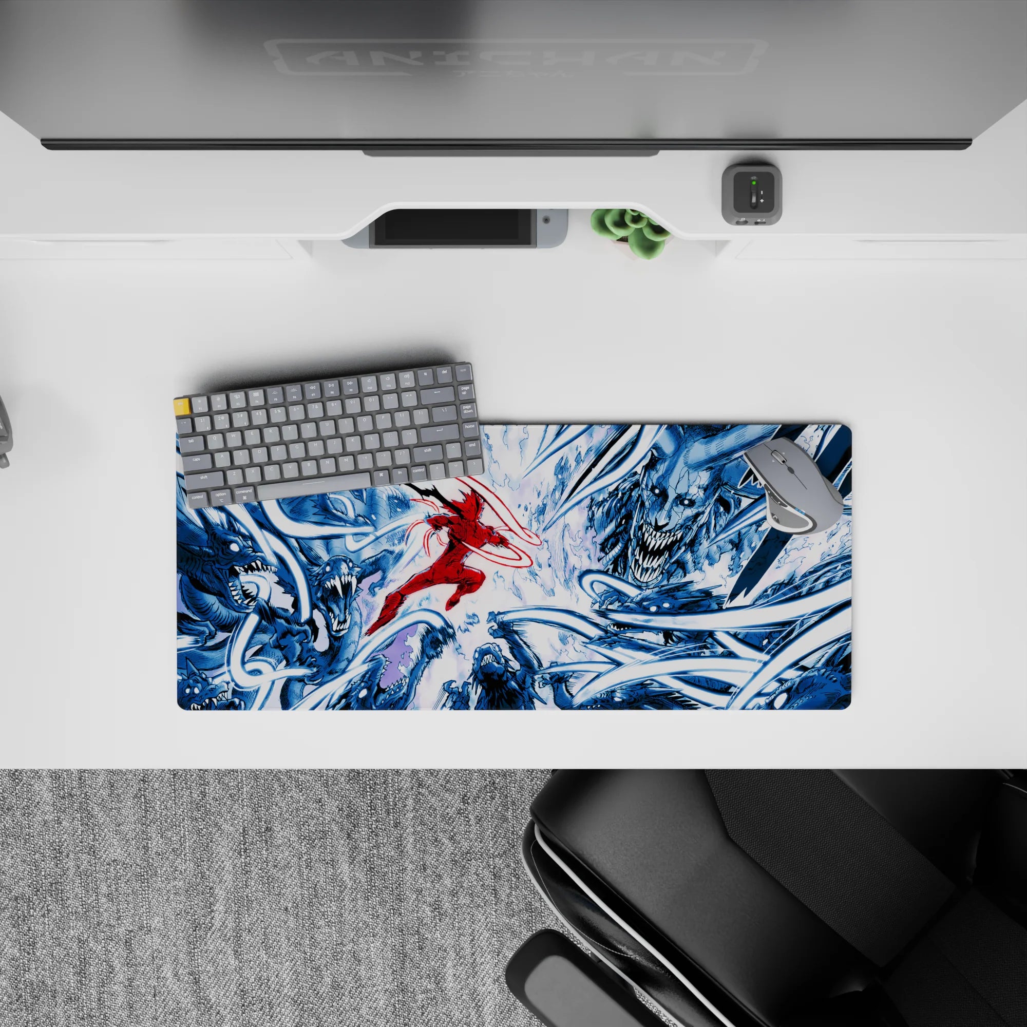 Anime mouse pad 28x12 inches featuring Rem from Re:Zero, with a clear blue sky and clouds, adds warmth to any desk.