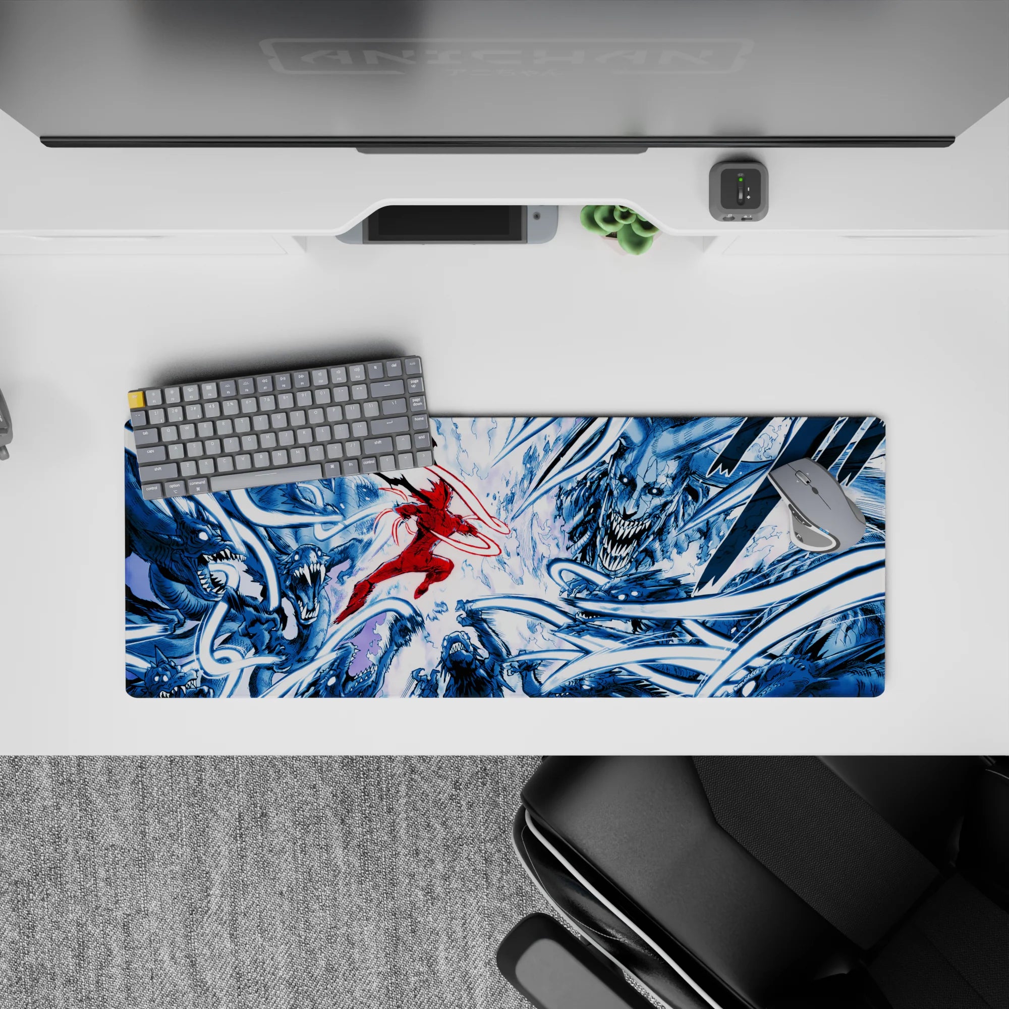 Anime mouse pad 32x12 inches featuring Rem from Re:Zero with a blue sky background, enhancing any desk space.