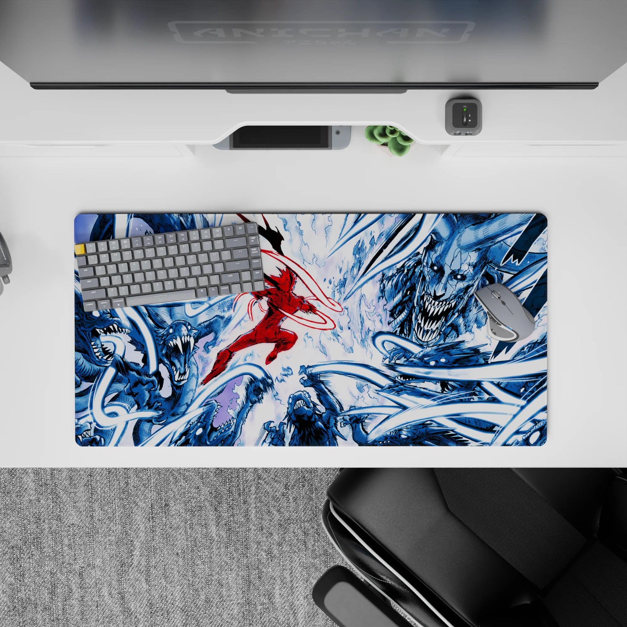 Anime mouse pad 32x16 inches featuring Rem from Re:Zero with a blue sky background, perfect for brightening up your desk.