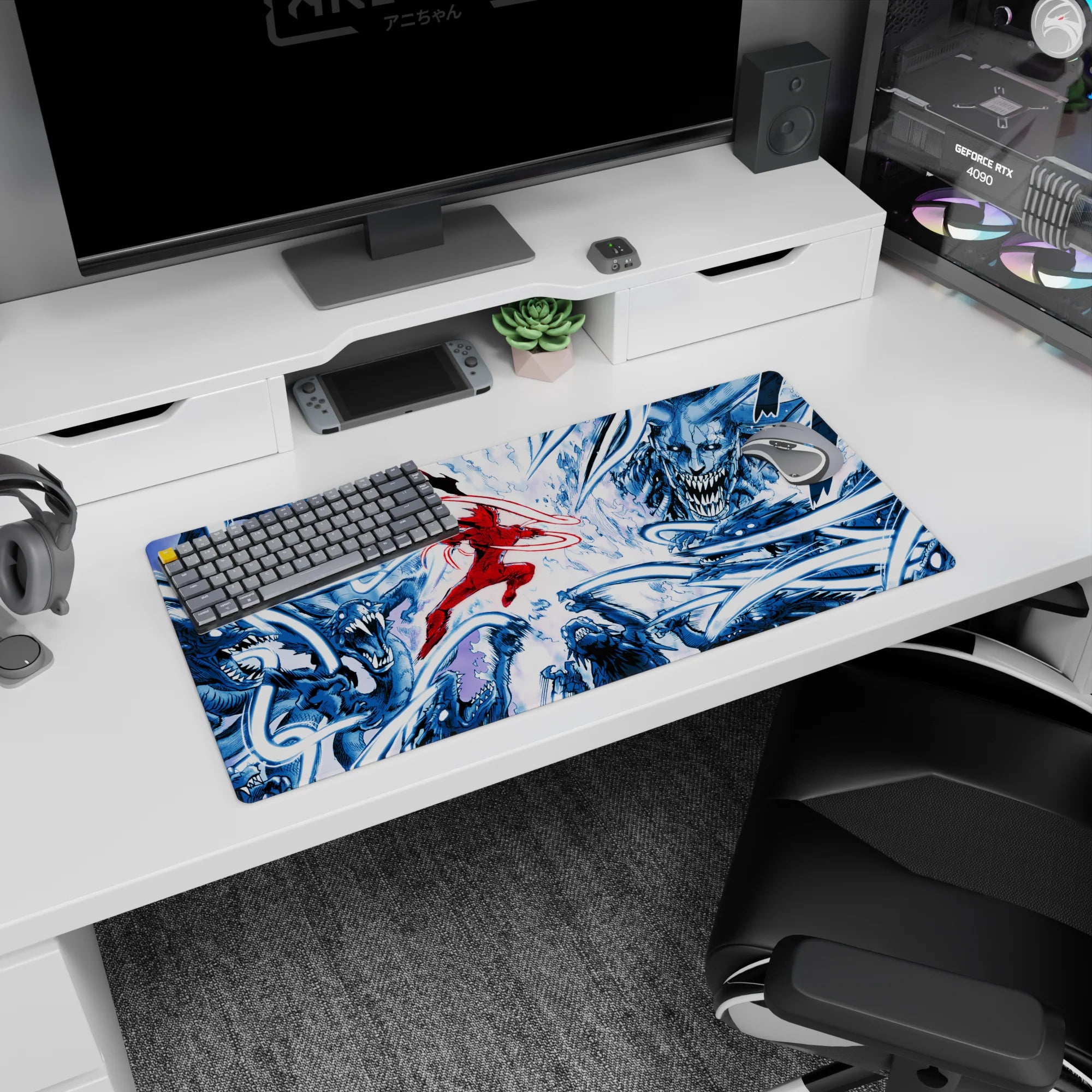 Rem from Re:Zero anime mouse pad, 32x16 inches, features bright summer scene with blue sky and clouds, enhancing desk space.