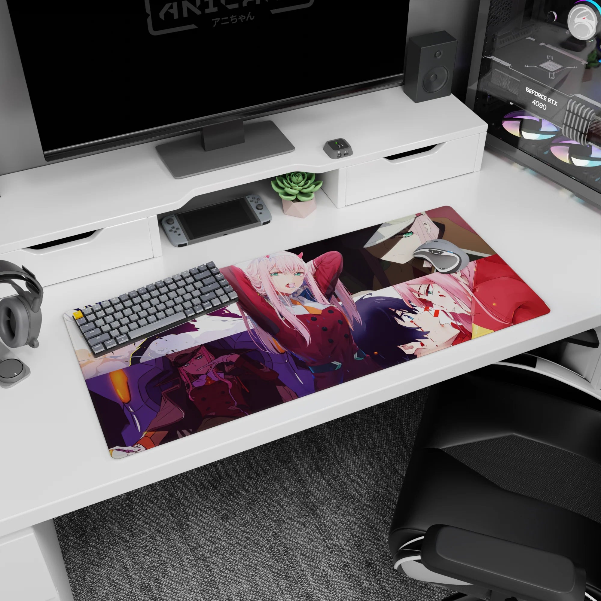 Powerful 36x16 anime desk mat capturing Zero Two’s strength, charm, and emotional depth for an iconic statement