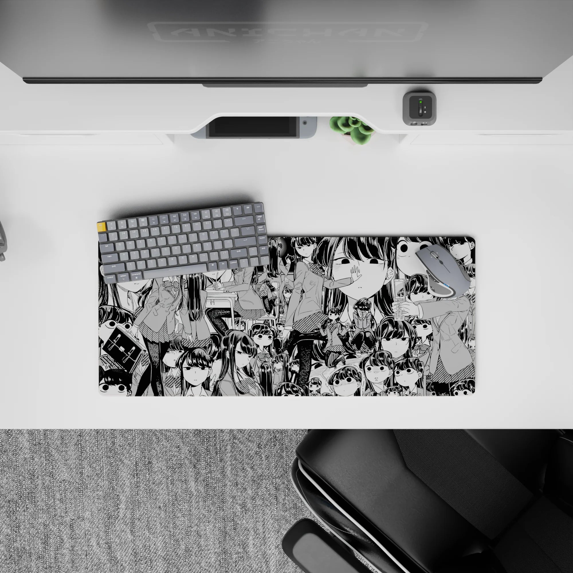 28x12 inches black-and-white manga mouse pad with cute awkward vibe, smooth glide for gaming.