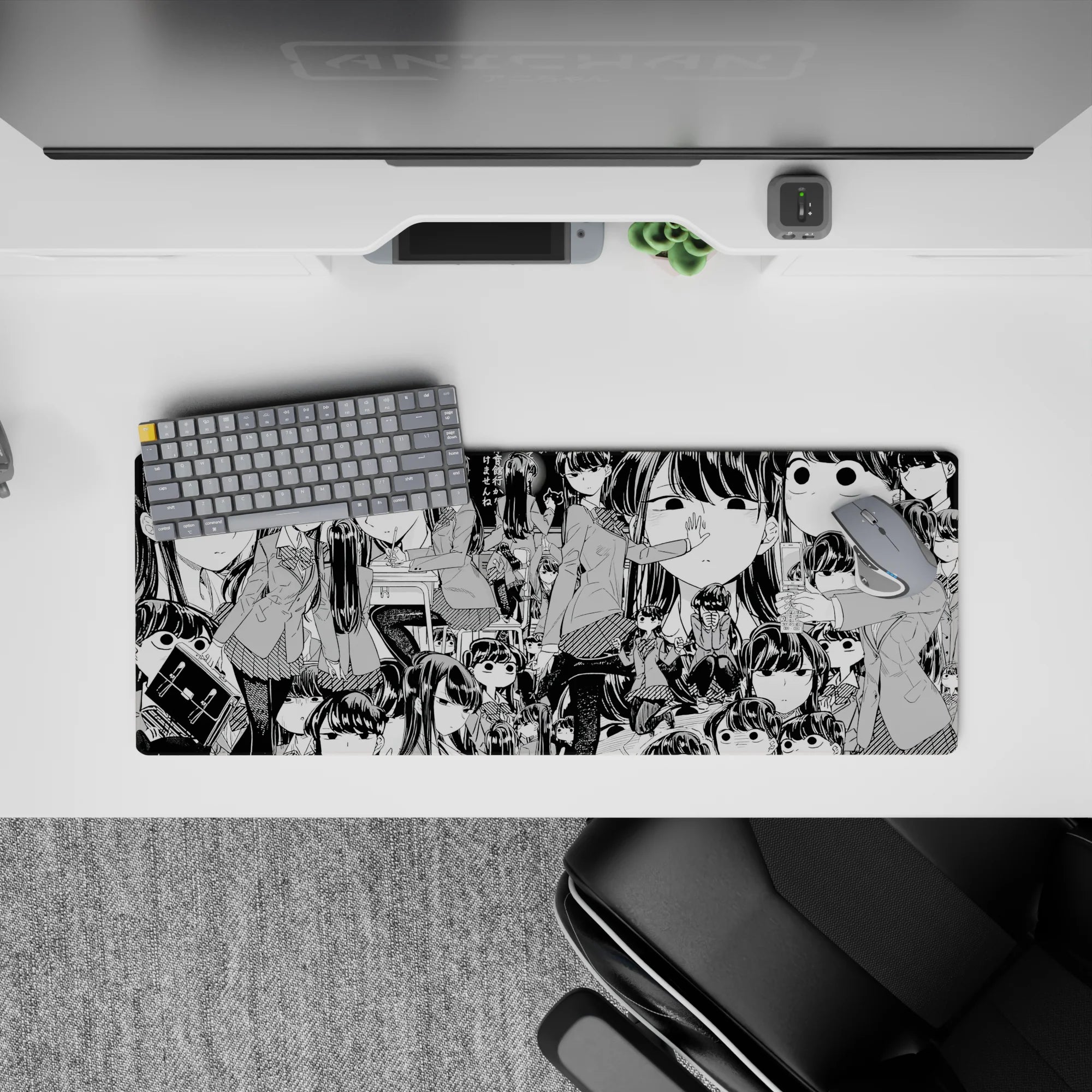 32x12 inches black-and-white manga desk mat with cute-awkward WataMote vibe and smooth glide.