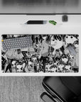 32x16 inches black-and-white manga mouse pad with cute awkward vibe, deadpan stare and panic eyes.