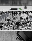 40x20 inches black-and-white manga desk pad, cute awkward vibe with shy slouch and panic-eyes.
