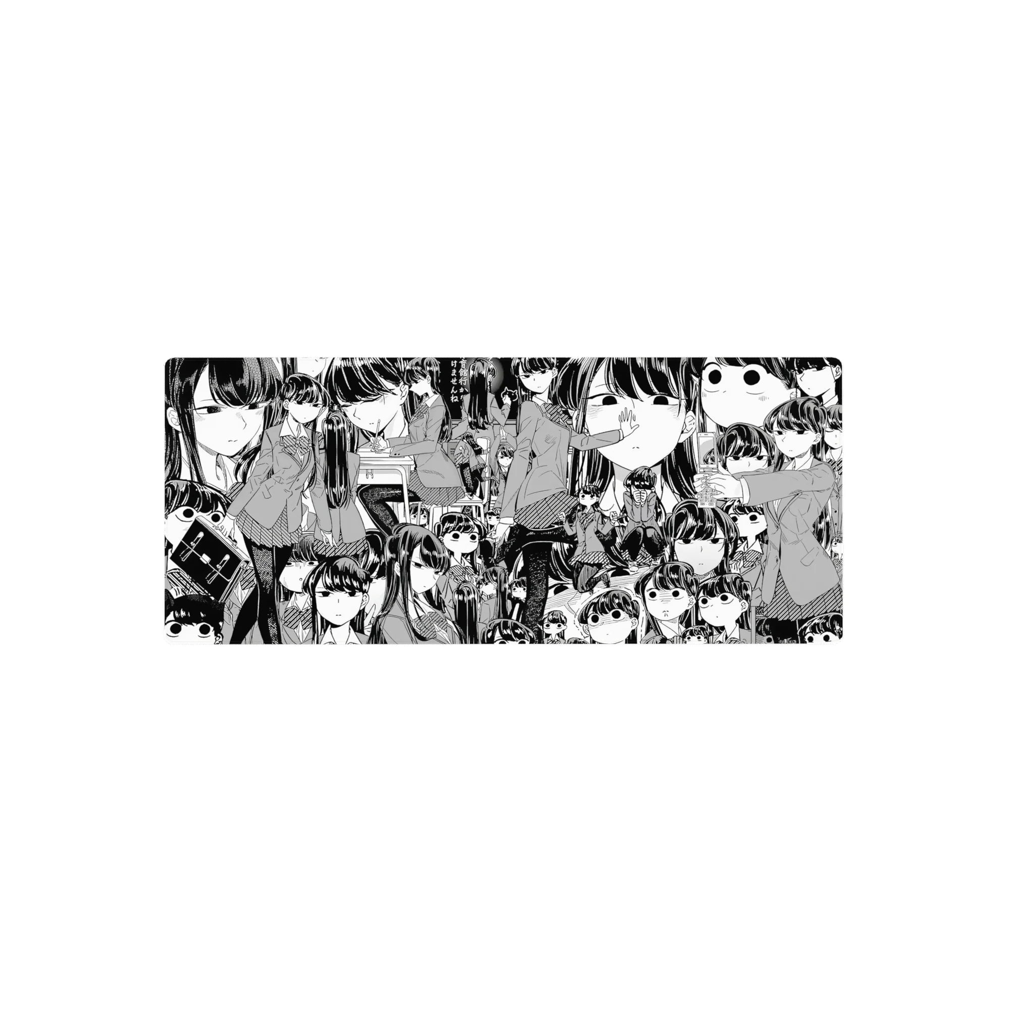 28x12 inches anime girl mouse pad with Tomoko Kuroki collage in black-and-white manga style.