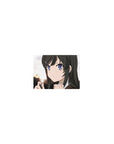 Classic anime girl mouse pad 14x10 inches with glossy black hair, hair clip, and sunset tree silhouette.