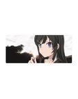 28x12 inches anime girl mouse pad with glossy black hair, cute hair clip, and bold tree silhouettes.