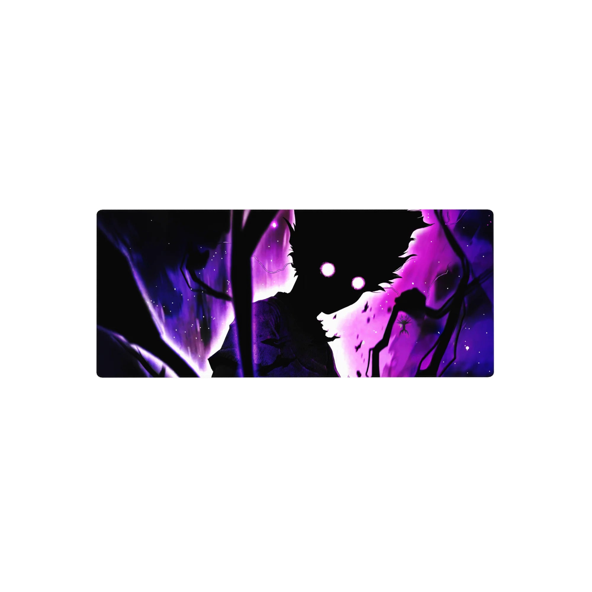 Dark fantasy anime mouse pad 28x12 inches with shadowed figure, glowing eyes, and clawing branches.