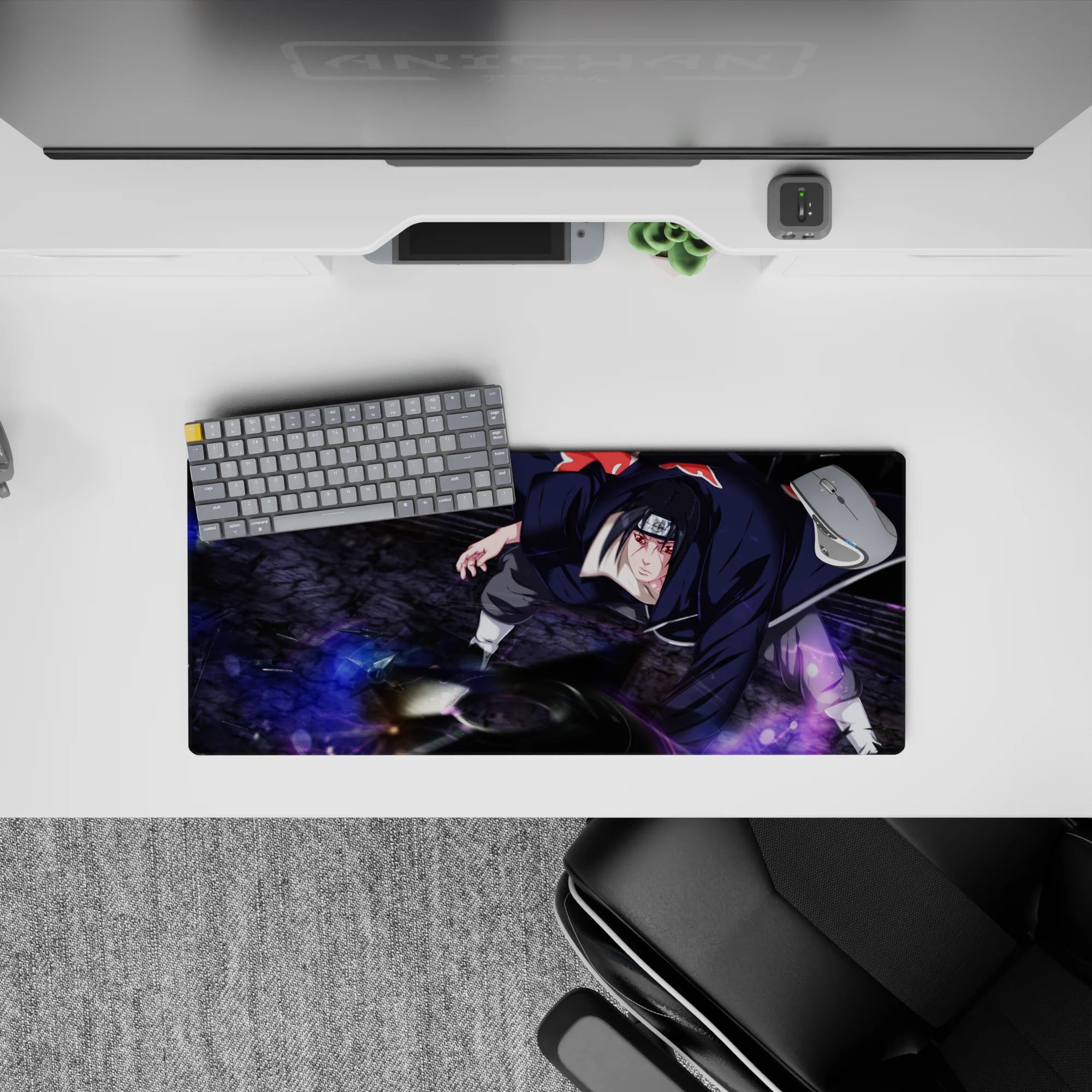 28x12 inches anime mouse pad in deep black and red with sharp crimson trims and a dark, intense vibe.