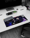 28x12 inches Naruto mouse pad featuring Itachi Uchiha in Akatsuki cloak, eyes calm, purple chakra storm.
