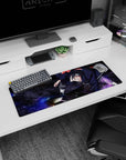 32x12 inches Naruto mouse pad featuring Itachi Uchiha landing in Akatsuki pose, cloak flaring and eyes sharp.