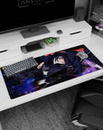 Itachi Uchiha Naruto 36x16 inches desk pad, Akatsuki stance artwork with sharp eyes and flaring cloak.