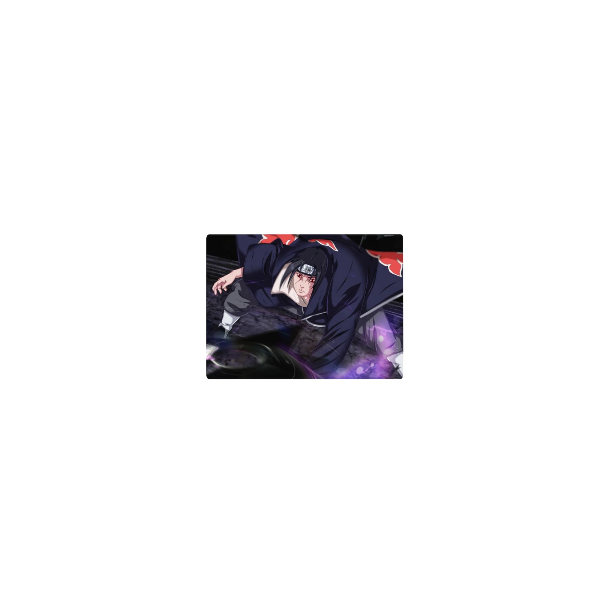 Classic anime mouse pad 14x10 inches with Akatsuki cloak design, crimson clouds, and purple energy swirl.