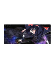 28x12 inches anime mouse pad with Akatsuki-cloaked ninja stance, crimson clouds and purple energy swirl.