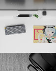 Cute pastel anime girl mouse pad 14x10 inches in soft lemon and pink, sweet crush vibe, smooth tracking.