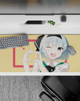 Pastel lemon and pink anime desk pad 36x16 inches, bright print with cozy sweet crush vibe.