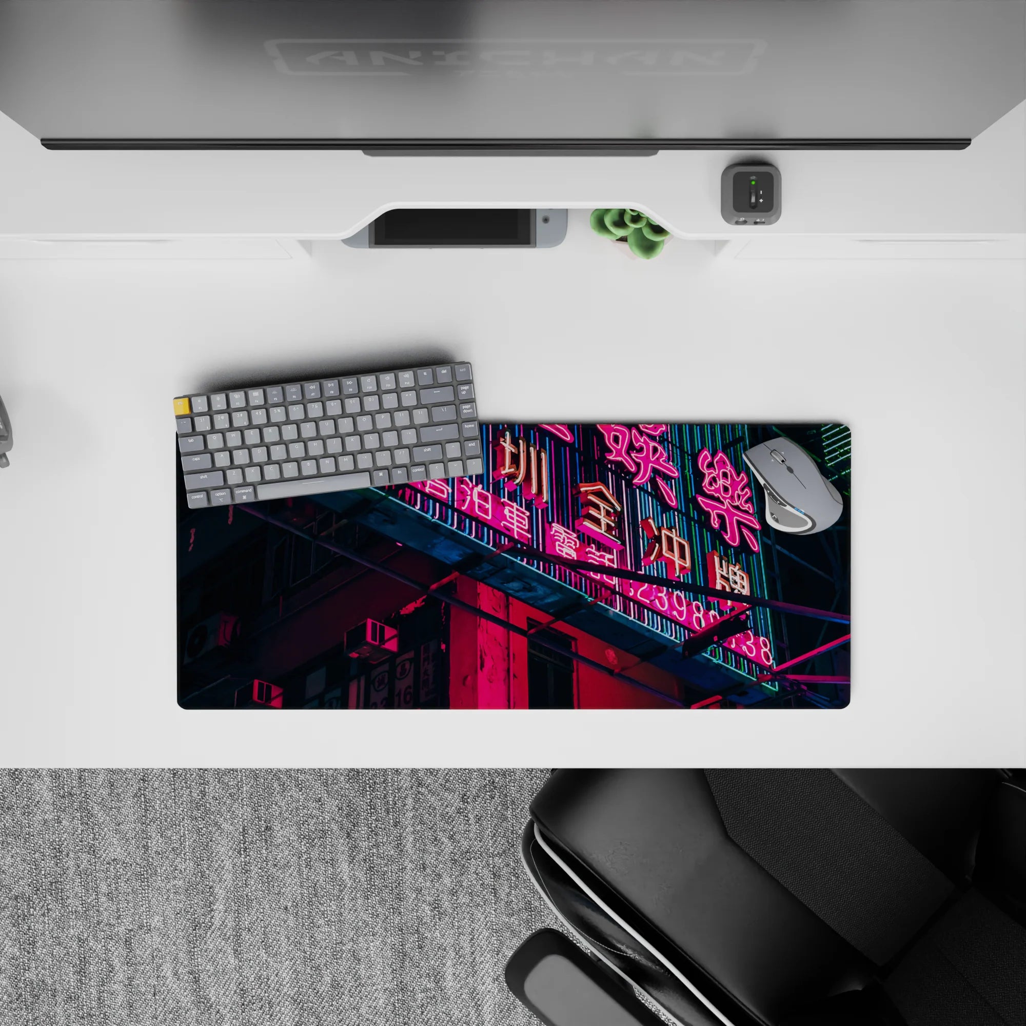 Cyberpunk Cityscape Deskmat | Mousepad | Deskpad - Neon City Nights