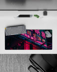 Cyberpunk Cityscape Deskmat | Mousepad | Deskpad - Neon City Nights