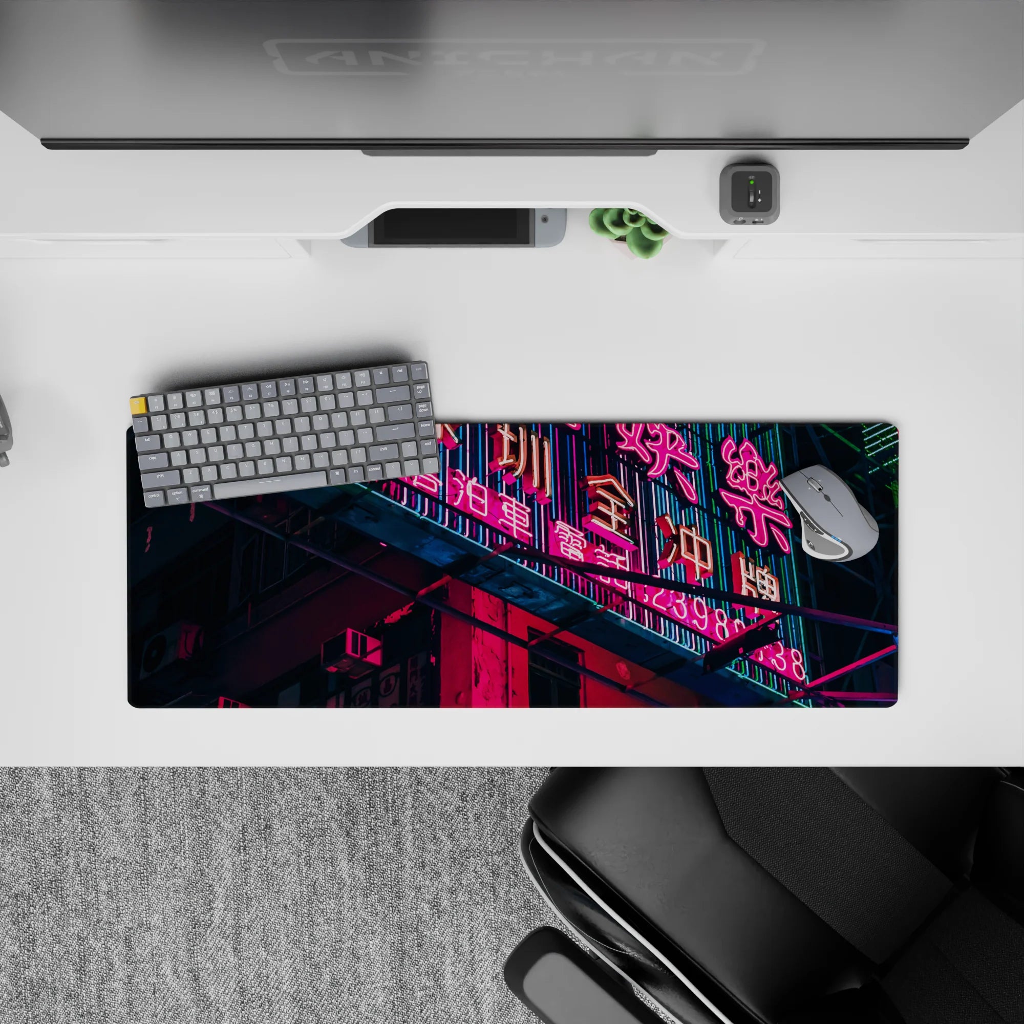 Cyberpunk Cityscape Deskmat | Mousepad | Deskpad - Neon City Nights