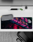 Cyberpunk Cityscape Deskmat | Mousepad | Deskpad - Neon City Nights