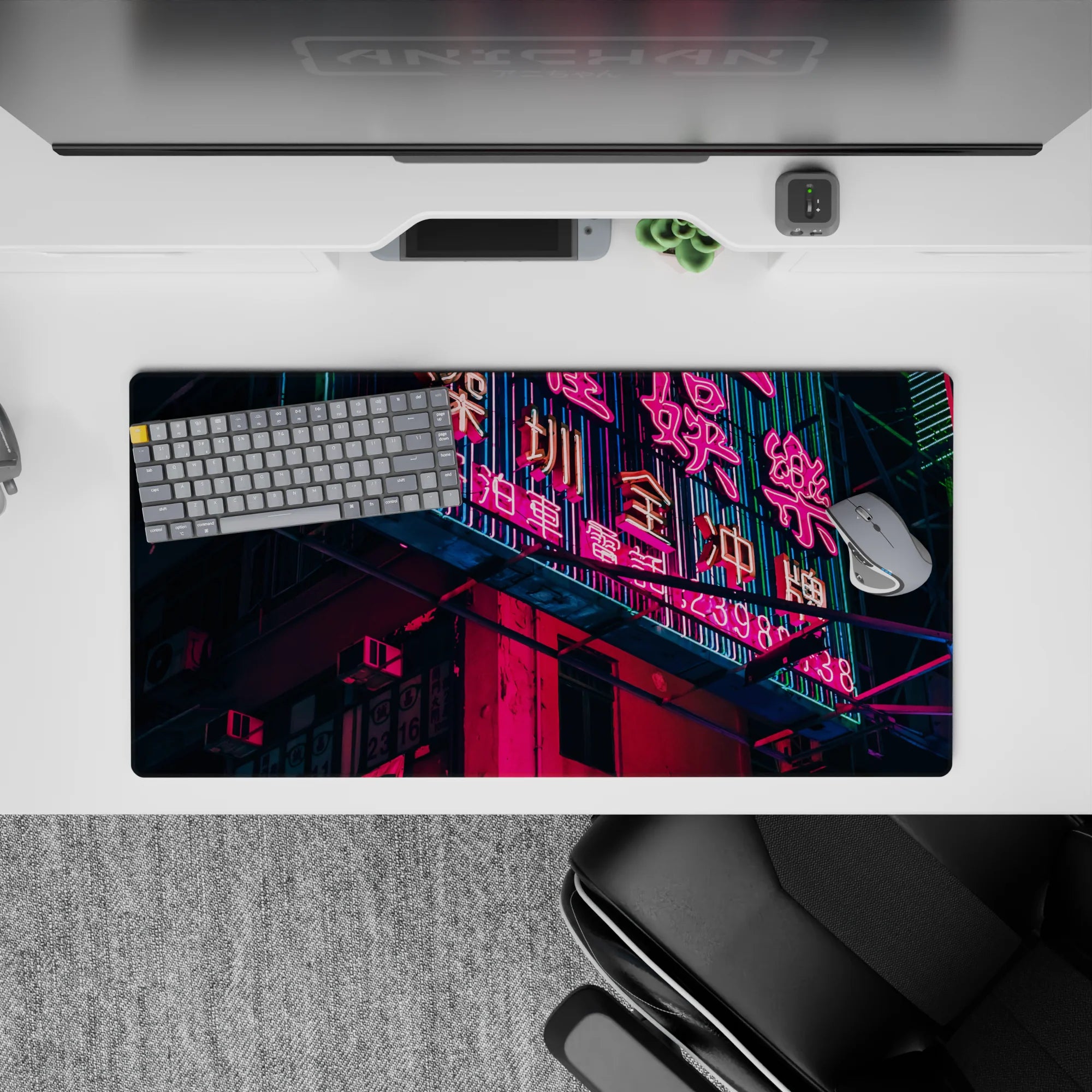 Cyberpunk Cityscape Deskmat | Mousepad | Deskpad - Neon City Nights