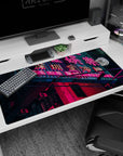 Cyberpunk Cityscape Deskmat | Mousepad | Deskpad - Neon City Nights