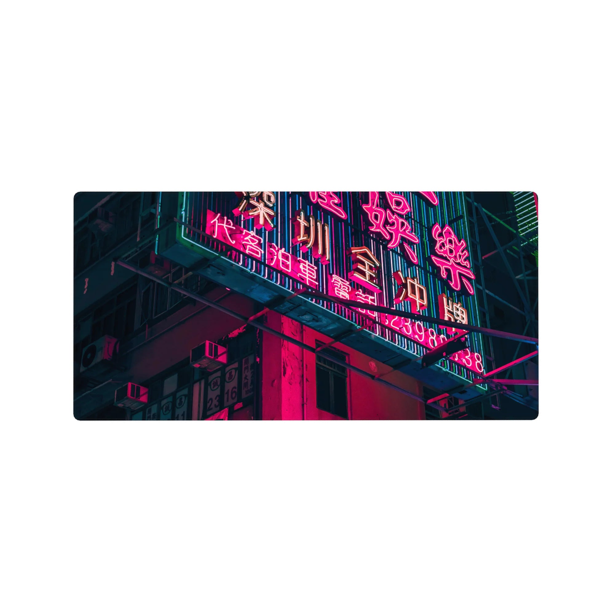 Cyberpunk Cityscape Deskmat | Mousepad | Deskpad - Neon City Nights