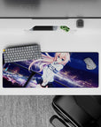 32x12 inches anime desk mouse pad in navy and violet night tones with dreamy gradients and cozy vibe.