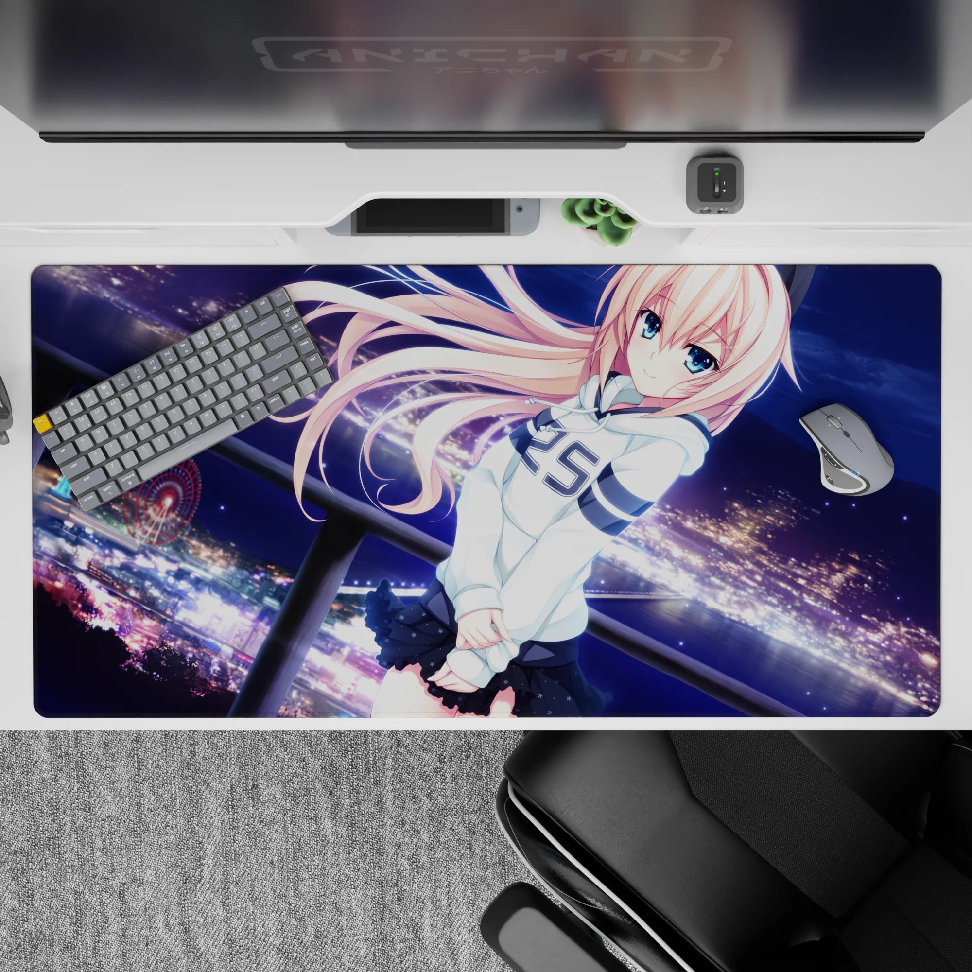 40x20 inches anime desk pad in deep navy and violet with dreamy gradients and cozy midnight crush mood.