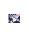 Classic anime girl mouse pad 14x10 inches with peach hair, blue eyes, and a night city skyline.