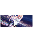 32x12 inches anime girl mouse pad with peach-haired character, city skyline, and glowing ferris wheel.