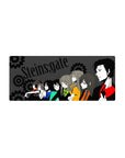 Steins;Gate crew side-profile desk mat with gear backdrop, anime mouse pad 28x12 inches.