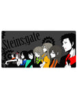 Steins;Gate anime mouse pad 32x16 inches with side-profile crew, gears backdrop, charcoal and silhouettes.