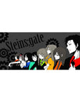 Steins;Gate anime desk pad 36x16 inches with side-profile crew and gear motifs on charcoal background.
