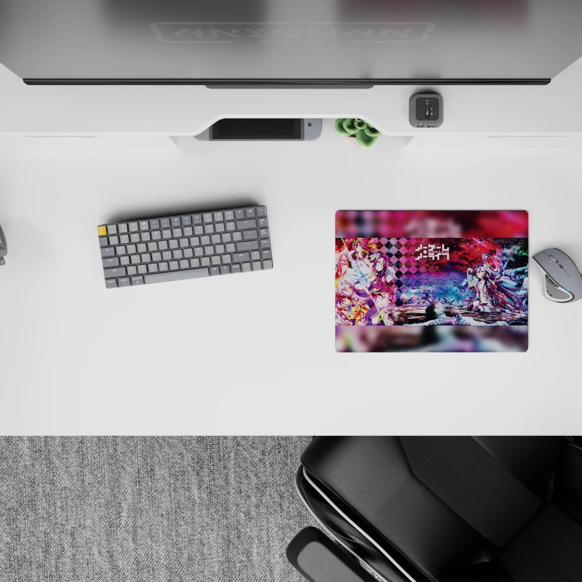 14x10 inches classic anime mouse pad in magenta clouds and icy blues, bold neon vibe for gaming desks.
