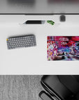 14x10 inches classic anime mouse pad in magenta clouds and icy blues, bold neon vibe for gaming desks.