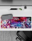 Neon magenta and icy blue anime mouse pad 32x12 inches with sharp diamonds and glowing tech vibe.