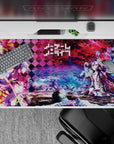 40x20 inches anime desk pad in magenta clouds and icy blues, loud neon vibe for gaming and work.
