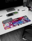 Shiro and Sora duo scene on anime mouse pad 32x12 inches, calm intensity with tech armor details.