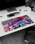 32x16 inches No Game No Life mouse pad featuring Shiro and Sora in a sharp neon scene with glowing rings.