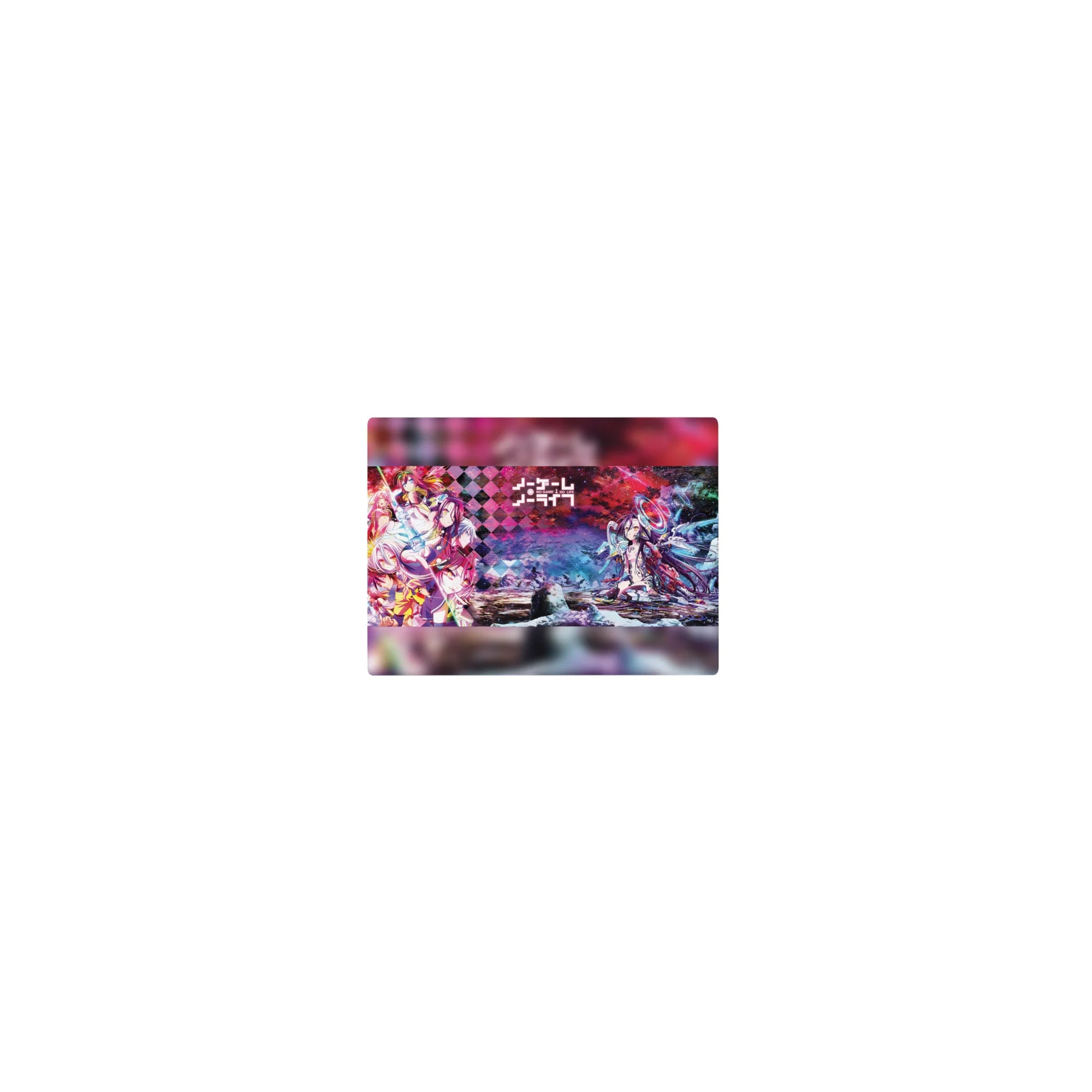 14x10 inches classic anime mouse pad with neon diamond pattern, Shiro and Sora, holographic tech rings.