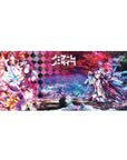 No Game No Life anime desk pad 36x16 inches with diamond pattern, holographic tech armor, neon scene.