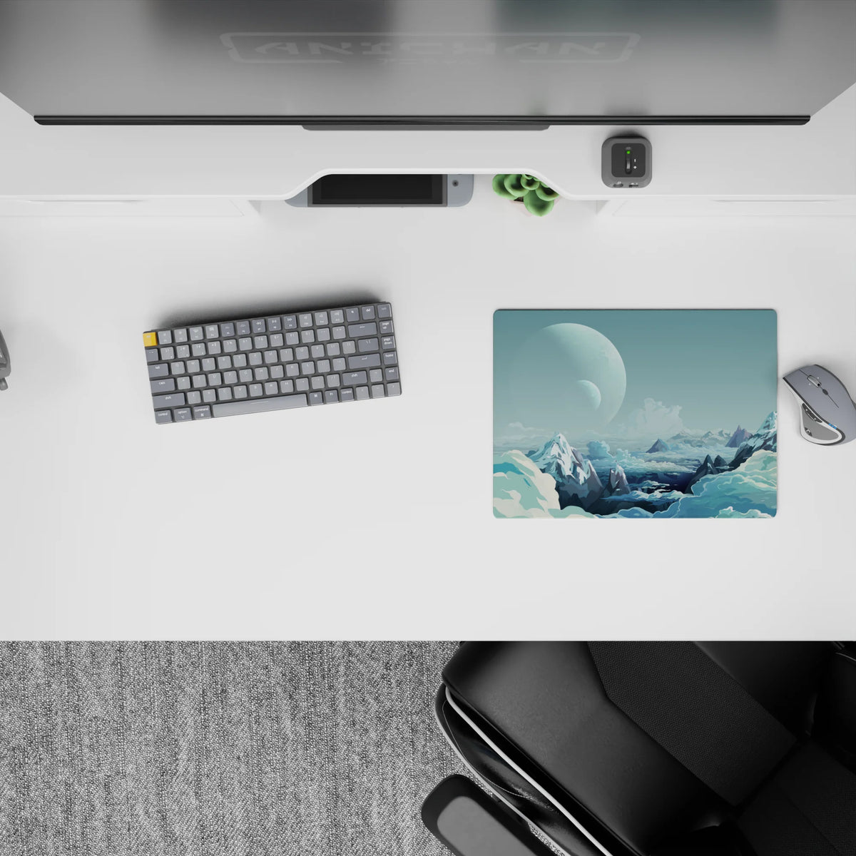 Cool blue and pale teal classic mouse pad 14x10 inches with calm, misty layers for a serene desk vibe.
