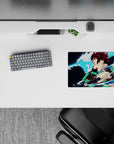 Tanjiro from Demon Slayer unleashing a water dragon on a 14x10 inch mouse pad, featuring vibrant blues and whites.