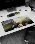 Kakashi Hatake from Naruto on anime mouse pad 32x16 inches, raising blade with white hair and dark mask.