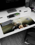 Kakashi Hatake Naruto desk pad 36x16 inches, masked ninja raising blade, calm stare, white hair against dark armor.