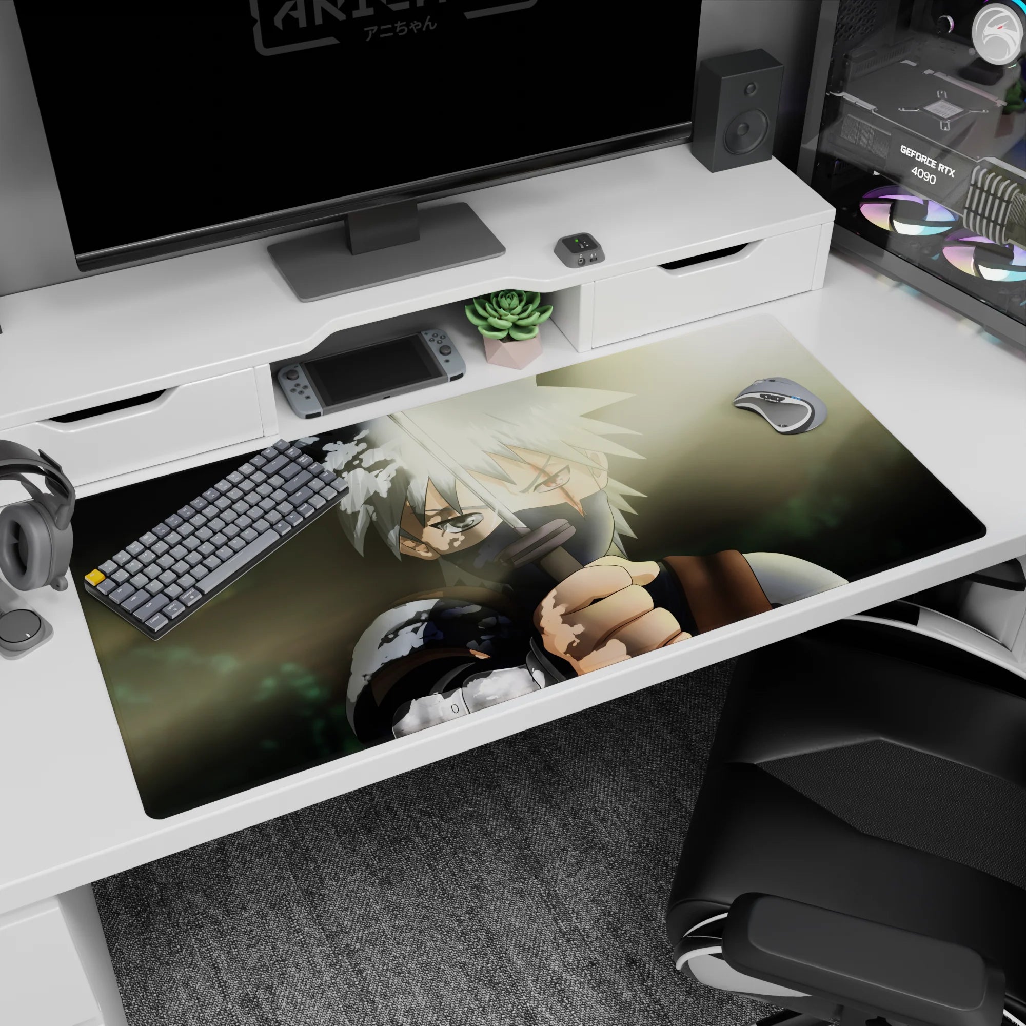 40x20 inches Naruto desk pad featuring Kakashi Hatake calmly raising his blade in a quiet showdown scene.